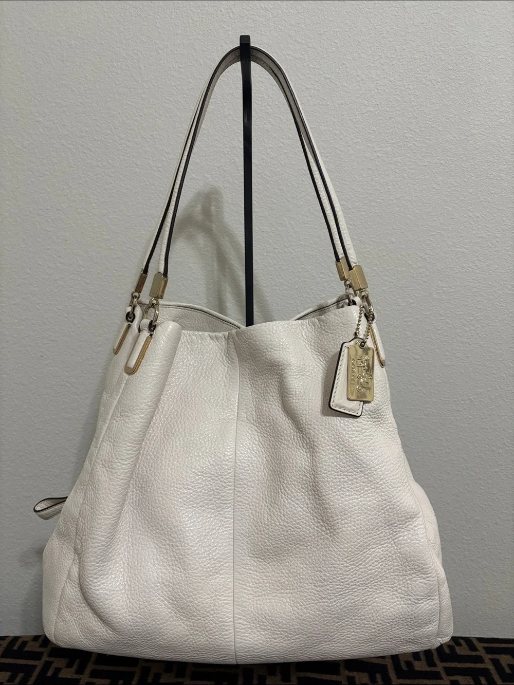 Coach White Pebbled Leather Shoulder Hobo with Gold Hardware